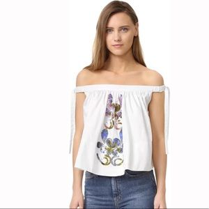 Cynthia Rowley Off-Shoulder Floral Sequin Top